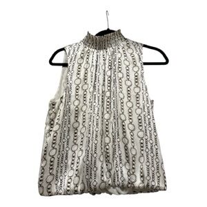 Banana Republic White and Gold Chain Pattern Blouse